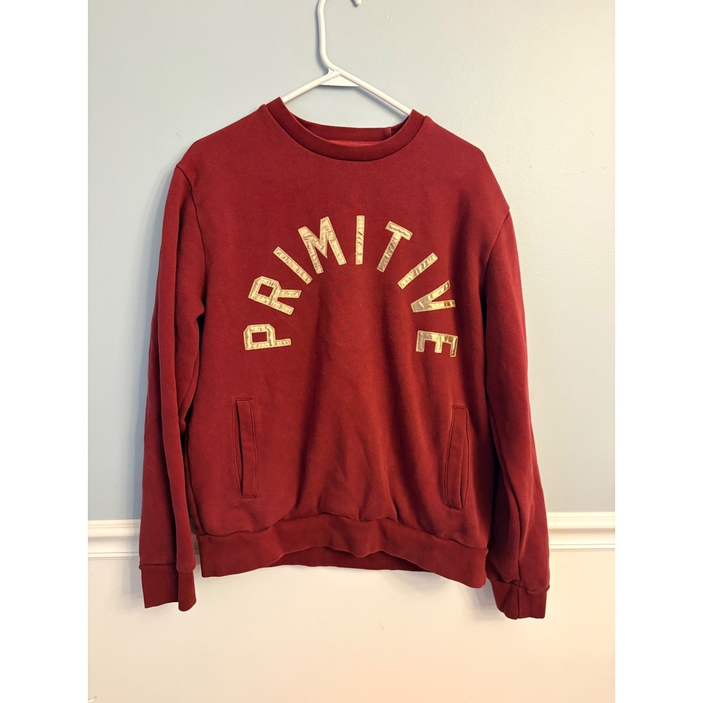 Primitive Apparel Maroon Gold Crewneck Sweatshirt Pockets Mens Logo Skater Shirt